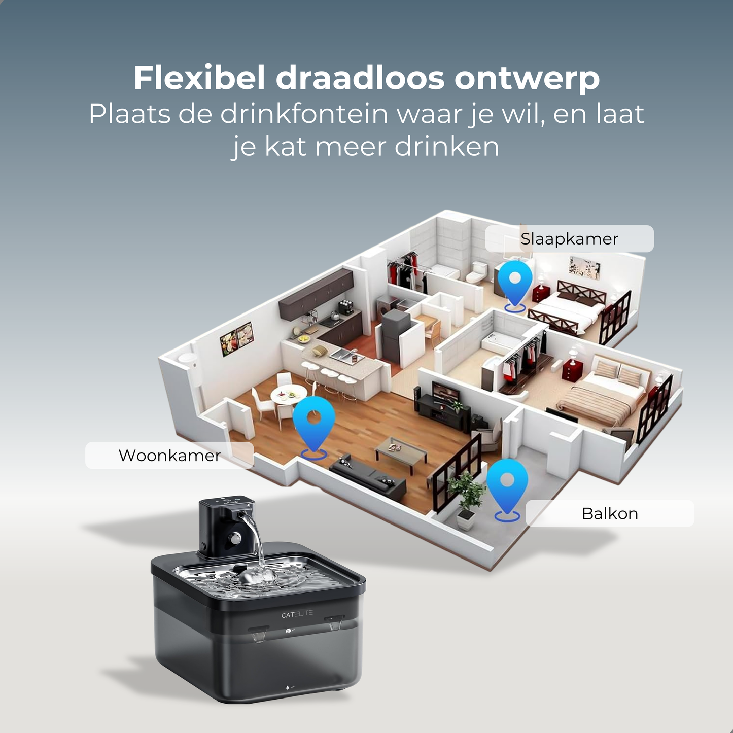 Draadloze Drinkfontein - Zwart